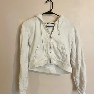Brandy Melville cropped zip up hoodie sweatshirt - white color
